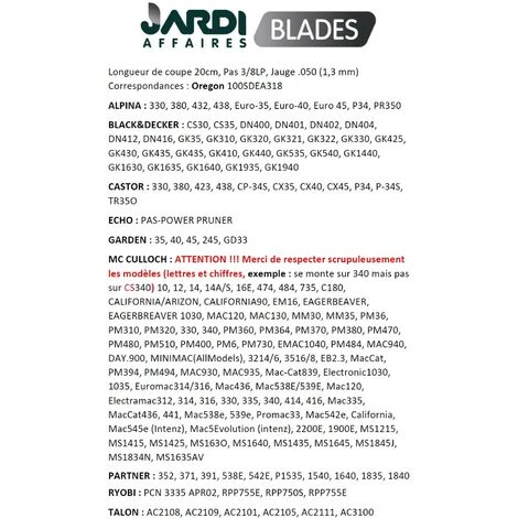 JARDIAFFAIRES Guide Tronçonneuse 25cm Pas 3/8LP, Jauge 050 Remplace Oregon 100SDEA318 – Image 2