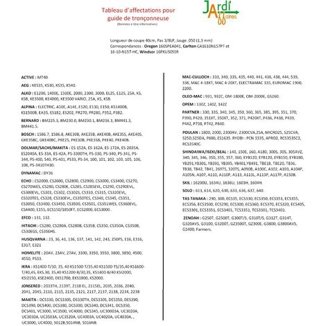 JARDIAFFAIRES Combo Guide 40cm + 4 Chaînes Pro 3/8 1,3mm = Oregon 160spea041 + 91-57E – Image 3