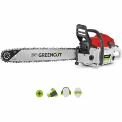 Tronçonneuse Moteur à Essence 2 Temps 72cc 4,2cv, épée De 24 Pouces. épée Dentelée, Guidon Ergonomique - Greencut GS720X