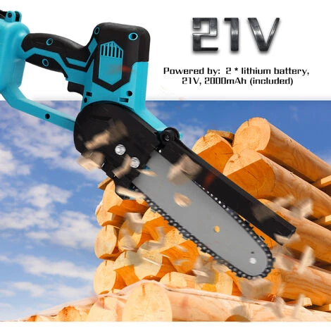 HAPPYSHOPPING 21V Mini Scie A Chaine Electrique Sans Fil Scie A Main Domestique Pour L'exploitation Forestiere Et La Coupe D'arbres Scie Electrique Au Lithium Portable Deux Electricite Un Chargeur Norme Europeenne 220V – Image 3