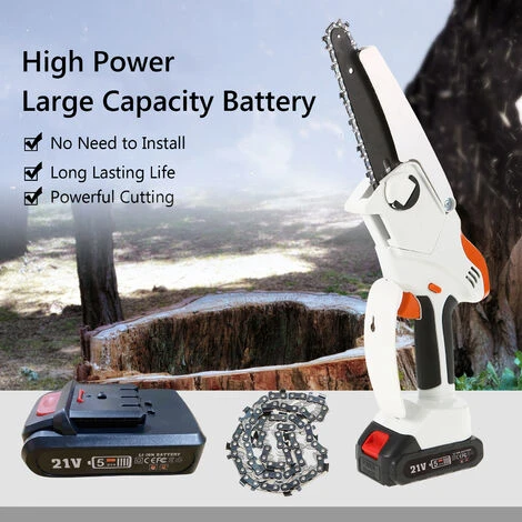 ASUPERMALL Mini Tronconneuse 15.24Cm Mini Tronconneuse Sans Fil Tronconneuse A Batterie 2,7 Lb. Scie A Chaine Portative Legere Avec 2 Chaines De Rechange Scie A Chaine Electrique Sans Fil Et 2 Batteries – Image 5