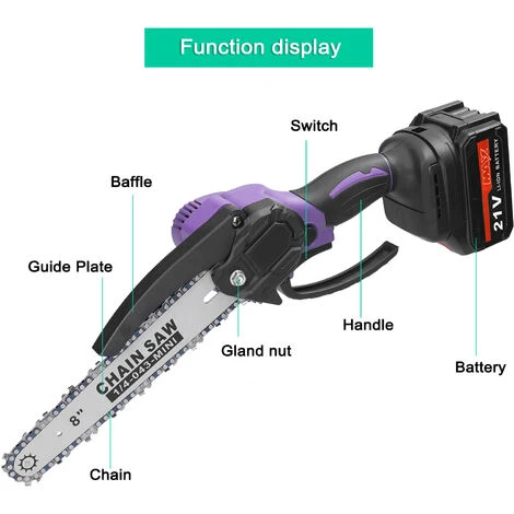 HAPPYSHOPPING Scie D'elagage Electrique Portable 21V 8 Pouces Petite Tronçonneuse A Bois A Moteur Sans Brosse Outil De Travail Du Bois A Une Main Pour Verger De Jardin, Modele : Deux Puissances Et Une Charge – Image 3