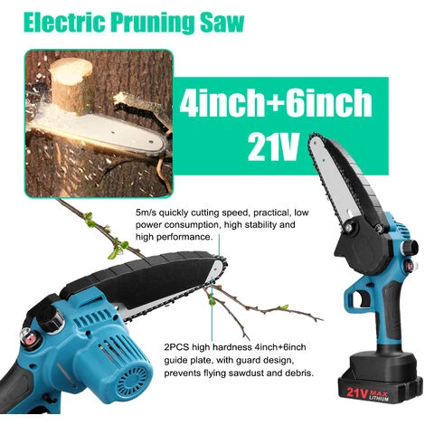 HAPPYSHOPPING Guide De 4 "+ 6" Mini Scie à Chaîne électrique Rechargeable Domestique Scie électrique Au Lithium Portable à Deux Puissances Une Charge, Moteur Brossé, Emballage En Carton, Norme Européenne 220 V – Image 4