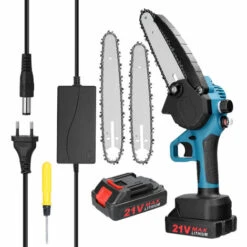 HAPPYSHOPPING 4"+6"+8" Guide Mini Tronçonneuse électrique Rechargeable Tronçonneuse Domestique Au Lithium à Main Deux électricité Une Charge, Moteur Brossé, Emballage En Carton, Norme Européenne 220V