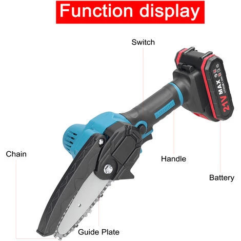 ASUPERMALL 21V 4Inch Scies D'élagage électriques, Petite Tronçonneuse Pour Fendre Le Bois, Moteur à Balai Pour Le Jardin Et Le Verger, 2 Batteries - 2 Batteries – Image 2