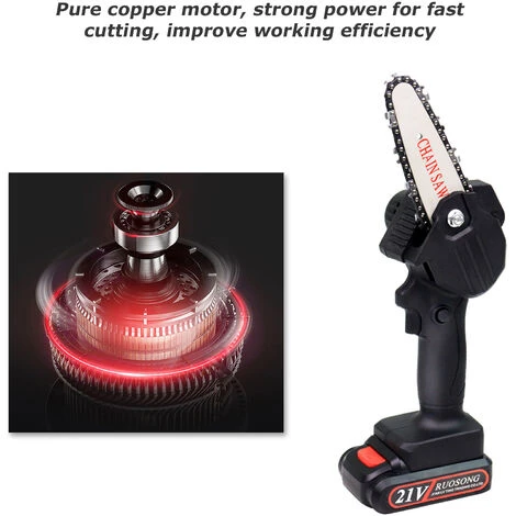 LIFCAUSAL Mini Tronçonneuse, Scie électrique Portable Rechargeable 500 W, Petite Tronçonneuse à Bois Sans Fil Pour La Coupe De Bois De Branche D'arbre, Noir – Image 3