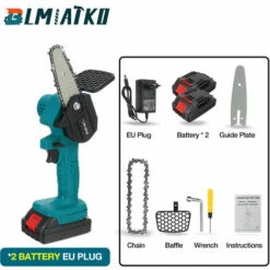 JMAX 18V Scie à Chaine Tronconneuse à Batterie 4 Pouces Guide Portable électrique Sans Fil Avec 2x Batterie 2500mah