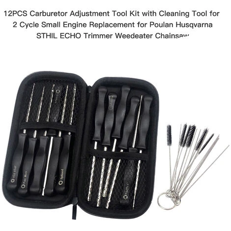 SUPERSELLER Lot De 12 Outils De Réglage De Carburateur Avec Outil De Nettoyage Pour Remplacement De Petit Moteur à 2 Cycles Pour Tronçonneuse Poulan Husqvarna STHIL ECHO Weedeater - Noir Argent – Image 2