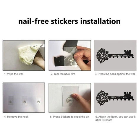 LIFCAUSAL Cintre En Métal Avec 7 Crochets Crochet Mural En Forme De Clé Crochet De Stockage De Perçage Sans Clous Crochets De Serviette De Cuisine Antirouille Porte D'entrée Décoration De La Maison – Image 3