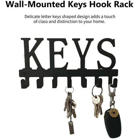 LIFCAUSAL Support à Crochets Avec 7 Crochets En Forme De Clés Support à Crochets Mural Crochet De Stockage De Forage Sans Clous Crochet De Serviette De Cuisine Antirouille Cintre – Image 2