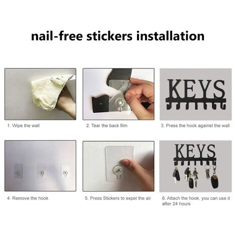 LIFCAUSAL Support à Crochets Avec 7 Crochets En Forme De Clés Support à Crochets Mural Crochet De Stockage De Forage Sans Clous Crochet De Serviette De Cuisine Antirouille Cintre – Image 3