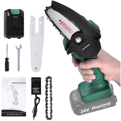 XICHAO Mini Tronçonneuse A Batterie, Petite Tronçonneuse Sans Fil électrique,Piles Tronçonneuse Portative à Une Main,Portable Scie Jardin Rechargeable,avec Valise Et Chargeur