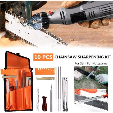 DONTODENT Kit D'Affûtage Universel Portable Pour Tronçonneuse,Ensemble De 10 Limes Pour Tronçonneuse