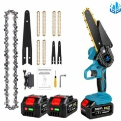 Scie à Chaîne électroportative | Tronçonneuse à Batterie 6 Pouces Sans Fil 1200W - Pour Makita 18V Batterie - Vitesse Réglable Pour La Coupe Du Bois - Onevan - Avec 2*Batterie+6*chaine Or+2*guide - Bleu