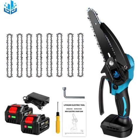 Tronçonneuse à Batterie Scie à Chaîne électroportative 1200W | Mini Tronçonneuse électrique Sans Fil ONEVAN - Pour Makita 18V Batterie - Vitesse Réglable Pour La Coupe Du Bois - Avec 2*Batteries+8*chaînes