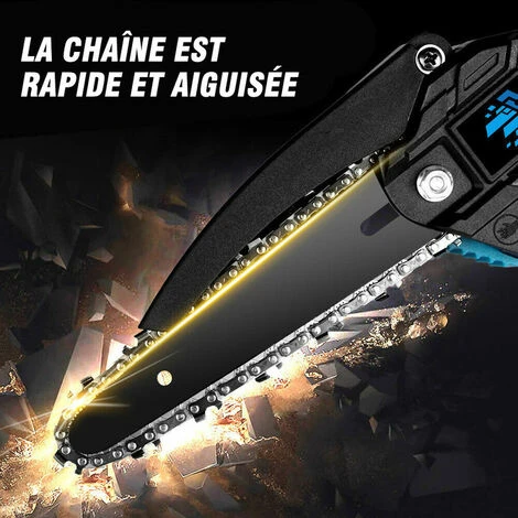 Tronçonneuse à Batterie Scie à Chaîne électroportative 1200W | Mini Tronçonneuse électrique Sans Fil ONEVAN - Pour Makita 18V Batterie - Vitesse Réglable Pour La Coupe Du Bois - Avec 2*Batteries+8*chaînes – Image 4