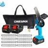Scie à Chaîne électroportative Sans Fil | Tronçonneuse à Batterie 6” 1200W ONEVAN - Mini Tronçonneuse Pour Makita 18V Batterie - Bleu - Avec 2*batterie+8*chaine Argent+1*sac