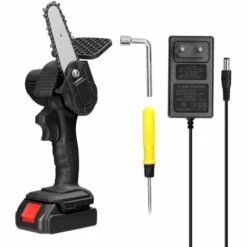 TANCYCO Scies à élaguer électriques à Batterie Au Lithium Rechargeable 21V 4 Pouces Petit Moteur De Brosse De Tronçonneuse à Fendre Le Bois Outil électrique à Une Main Pour Le Travail Du Bois (noir Avec 1 Batterie)