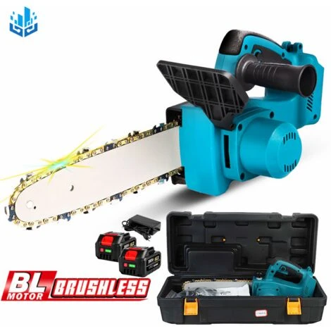 ONEVAN Tronçonneuse à Batterie 10” 18V - Scie à Chaîne Tronçonneuse électrique Sans Fil - Brushless Moteur - Convient Pour Makita 18V Batterie - Avec 2*batterie