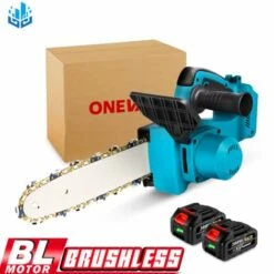 ONEVAN Tronçonneuse à Batterie 10” 18V - Scie à Chaîne Tronçonneuse électrique Sans Fil Brushless Moteur - Convient Pour Makita 18V Batterie - Avec 2*batterie