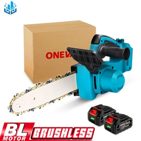 ONEVAN Tronçonneuse à Batterie 10” 18V - Scie à Chaîne Tronçonneuse électrique Sans Fil Brushless Moteur - Convient Pour Makita 18V Batterie - Avec 2*batterie