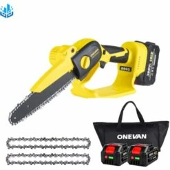 Tronçonneuse à Batterie 8" Scie à Chaîne électroportative Sans Fil ONEVAN, Mini Tronçonneuse électrique Convient Pour Makita 18V Batterie, Jaune - Avec 1*sac+2*batterie