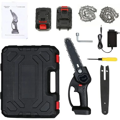 JOORRT Mini Tronçonneuse 6 Pouces Tronçonneuse électrique Sans Fil Scie D'élagage De Jardin Tronçonneuse Portable Avec 2 * 24 V Batterie Tronçonneuse à Main Avec 2 Chaînes De Remplacement
