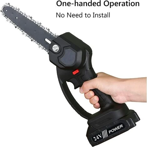 JOORRT Mini Tronçonneuse 6 Pouces Tronçonneuse électrique Sans Fil Scie D'élagage De Jardin Tronçonneuse Portable Avec 2 * 24 V Batterie Tronçonneuse à Main Avec 2 Chaînes De Remplacement – Image 3
