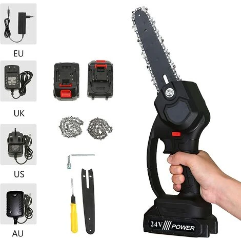 JOORRT Mini Tronçonneuse 6 Pouces Tronçonneuse électrique Sans Fil Scie D'élagage De Jardin Tronçonneuse Portable Avec 2 * 24 V Batterie Tronçonneuse à Main Avec 2 Chaînes De Remplacement – Image 5