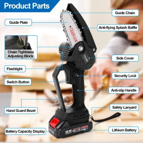 TOLARE Tronçonneuse à Batterie, 21V 2 Batterie 2500mAh Batterie, Tronçonneuses Pour La Coupe Du Bois, Les Branches D'arbres – Image 2