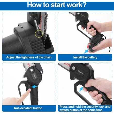 TOLARE Tronçonneuse à Batterie, 21V 2 Batterie 2500mAh Batterie, Tronçonneuses Pour La Coupe Du Bois, Les Branches D'arbres – Image 5