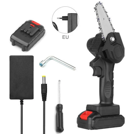 LIFCAUSAL Mini Tronçonneuse 4 Pouces Sans Fil électrique Protable Scie D'élagage 24V Scies à Bois électriques Rechargeables, 2000mAh Sécateur à Une Main Sans Fil Tronçonneuse Pour L'exploitation Forestière De Jardin Branche D'arbre Coupe De Bois, EU PLUG (Black-1 B – Image 2