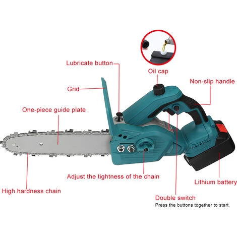 AUGIENB Scie à Chaine Tron?onneuse à Batterie à Batterie élagueuse Sans Fil 10" 18V Scie à Chaine Scie à Buche électrique 2 Batteries – Image 5