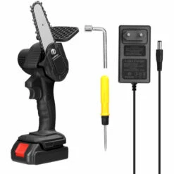 LIFCAUSAL Scies à élaguer électriques à Batterie Au Lithium Rechargeable 21V 4 Pouces Petit Moteur De Brosse De Tronçonneuse à Fendre Le Bois Outil électrique à Une Main Pour Le Travail Du Bois (noir Avec 1 Batterie)