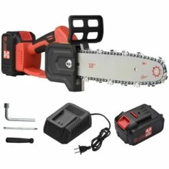 LIFCAUSAL 21V Brushless Mini Tronçonneuse Sans Fil 10 Pouces Scie à Chaîne électrique Scie à Main 4.0Ah Batterie Rechargeable Chargeur Rapide Alimenté Branche D'arbre Sécateur Sécateur Outil De Jardin Pour Tailler Les Arbres (10 Pouces 2 Piles)