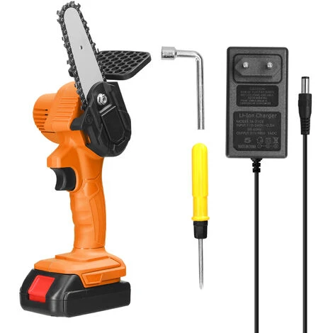 LIFCAUSAL Scies D'élagage électriques à Batterie Au Lithium Rechargeable 21V 4 Pouces Petit Moteur De Brosse De Tronçonneuse à Fendre Le Bois Outil électrique à Une Main Pour Le Travail Du Bois (jaune Avec 1 Batterie)