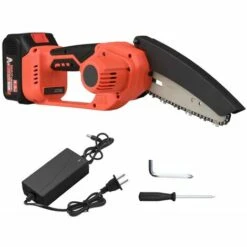 LIFCAUSAL Mini Tronçonneuse Sans Fil 21 V Sans Fil 15,2 Cm Scie à Chaîne électrique Portable 4,0 Ah Batterie Rechargeable Chargeur Rapide Alimenté Branche D'arbre Sécateur Sécateur Outil De Jardin Pour Tailler Les Arbres (6 Pouces 1 Batterie)