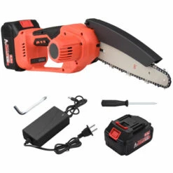 LIFCAUSAL Mini Tronçonneuse Sans Fil 21 V Sans Fil 20,3 Cm Scie à Chaîne électrique Portable 4,0 Ah Batterie Rechargeable Chargeur Rapide Alimenté Branche D'arbre Sécateur Sécateur Outil De Jardin Pour Tailler Les Arbres (2 Piles De 20,3 Cm)