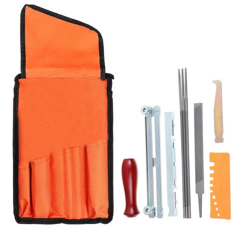 LIFCAUSAL 10 PCS Chainsaw Sharpener File Kit Outil à Main Pour Affûter La Scie à Chaîne électrique Comprend Une Lime Ronde 5/32 3/16 7/32 Pouces, Une Lime Plate, Un Manche En Bois, Un Guide De Classement, Une Jauge De Profondeur, Une Jauge De Vérification Rapide, U