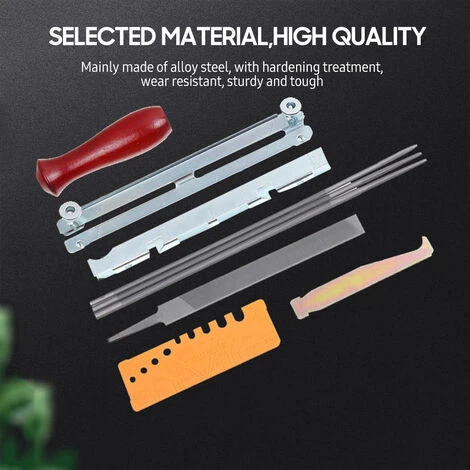 LIFCAUSAL 10 PCS Chainsaw Sharpener File Kit Outil à Main Pour Affûter La Scie à Chaîne électrique Comprend Une Lime Ronde 5/32 3/16 7/32 Pouces, Une Lime Plate, Un Manche En Bois, Un Guide De Classement, Une Jauge De Profondeur, Une Jauge De Vérification Rapide, U – Image 4