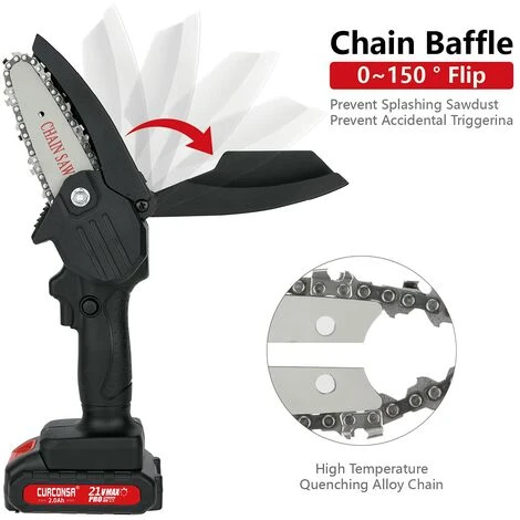 Mini Tronçonneuse A Batterie, CURCONSA Mini Tronçonneuse De 4 Pouces, Petite Tronconneuse Electrique Avec Batterie 2Ah, Chargeur Pour Coupe De Bois, Agriculture, Jardin Et Cour â Image 2