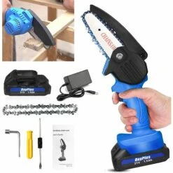 DAY PLUS Scie à Chaîne Sans Fil 21 V, Tronçonneuse électrique à Piles De 10,2 Cm Avec Batterie Lithium-ion 1,5 Ah Et Chargeur, Mini Tronçonneuse Portable Légère à Commande à Une Main Pour Couper Des Branches D'arbres