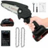 THSINDE Mini Tronconneuse A Batterie,avec 1 Piles Et 2 Chaînes,4 Pouces, Tronçonneuse Rechargeable Portative Pour La Coupe De Branche Arbre De Gardin