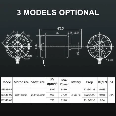 LIFCAUSAL D3548 Out Runner Moteur Brushless Pour Drone Avion à Voilure Fixe RC Jouet RC Moteur Électrique 1100KV – Image 5