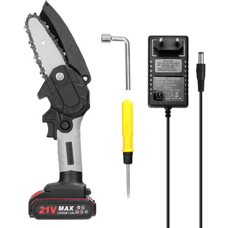 LIFCAUSAL Scies D'élagage électriques Portables 21V 4 Pouces Petit Moteur De Brosse De Tronçonneuse à Fendre Le Bois Outil De Travail Du Bois à Une Main Pour Jardin Verger Modèles Noirs Et Gris Avec Une Batterie Et Une Charge