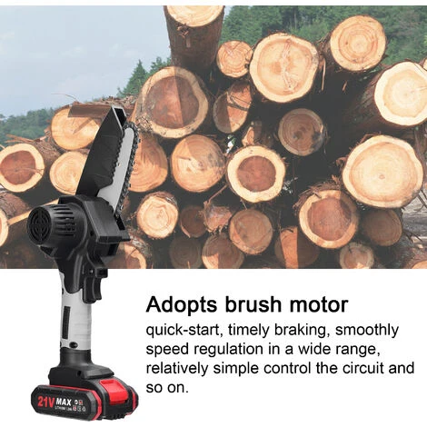 LIFCAUSAL Scies D'élagage électriques Portables 21V 4 Pouces Petit Moteur De Brosse De Tronçonneuse à Fendre Le Bois Outil De Travail Du Bois à Une Main Pour Jardin Verger Modèles Noirs Et Gris Avec Une Batterie Et Une Charge – Image 5