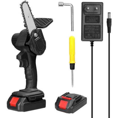 LIFCAUSAL 21V 4inch Batterie Au Lithium Rechargeable Scies à élaguer électriques Petit Moteur De Brosse De Tronçonneuse à Fendre Le Bois Outil électrique à Une Main Pour Le Travail Du Bois Pour Jardin Verger Deux Batteries Et Une Charge, Noir