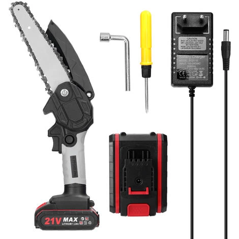 LIFCAUSAL Scies D'élagage électriques Portables 21V 6 Pouces Petit Moteur De Brosse De Tronçonneuse à Fendre Le Bois Outil De Travail Du Bois à Une Main Pour Jardin Verger Modèles Noirs Et Gris Avec Deux Batteries Et Une Charge