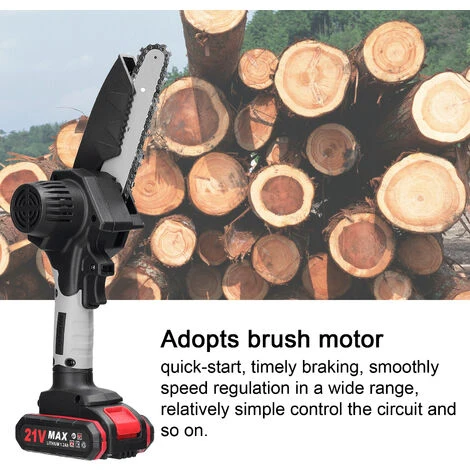 LIFCAUSAL Scies D'élagage électriques Portables 21V 6 Pouces Petit Moteur De Brosse De Tronçonneuse à Fendre Le Bois Outil De Travail Du Bois à Une Main Pour Jardin Verger Modèles Noirs Et Gris Avec Deux Batteries Et Une Charge – Image 4