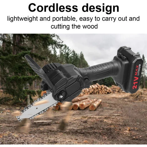LIFCAUSAL 21V 500W 4 Pouces Batterie Au Lithium Rechargeable Scies à élaguer électriques Petit Moteur De Brosse De Tronçonneuse à Fendre Le Bois Outil électrique à Une Main Pour Le Travail Du Bois Pour Jardin Verger Une Batterie Et Une Charge – Image 3